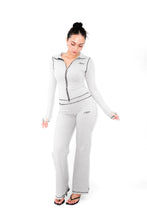 Load image into Gallery viewer, Black Contrast On Heather Grey Women Zip-Up Longsleeve