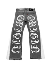 Load image into Gallery viewer, OE Smoke Grey Iced Out Flared Jeans
