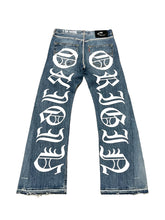 Load image into Gallery viewer, OE Rainbow Stone Iced Out Flared Jeans
