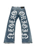 OE Rainbow Stone Iced Out Flared Jeans