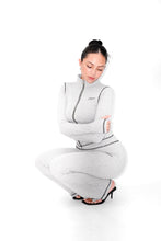 Load image into Gallery viewer, Black Contrast On Heather Grey Women Zip-Up Longsleeve