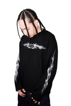 Load image into Gallery viewer, OE Minimal Silver Tribal Flame Black Longsleeve