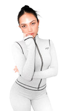 Load image into Gallery viewer, Black Contrast On Heather Grey Women Zip-Up Longsleeve