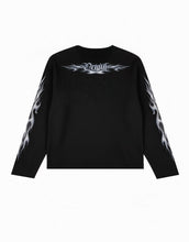 Load image into Gallery viewer, OE Minimal Silver Tribal Flame Black Longsleeve