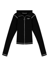 Load image into Gallery viewer, White Contrast On Black Women Zip-Up Longsleeve