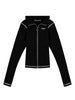 White Contrast On Black Women Zip-Up Longsleeve