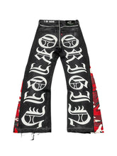 Load image into Gallery viewer, OE Red Camou Iced Out Flared Jeans
