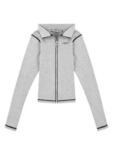 Load image into Gallery viewer, Black Contrast On Heather Grey Women Zip-Up Longsleeve