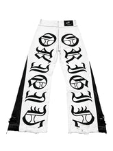 Load image into Gallery viewer, OE B&amp;W Distressed Iced Out Flared Jeans
