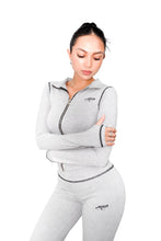 Load image into Gallery viewer, Black Contrast On Heather Grey Women Zip-Up Longsleeve