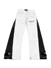 Load image into Gallery viewer, OE B&amp;W Distressed Iced Out Flared Jeans
