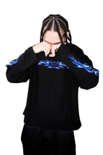 Load image into Gallery viewer, OE Minimal Blue Tribal Flame Black Longsleeve